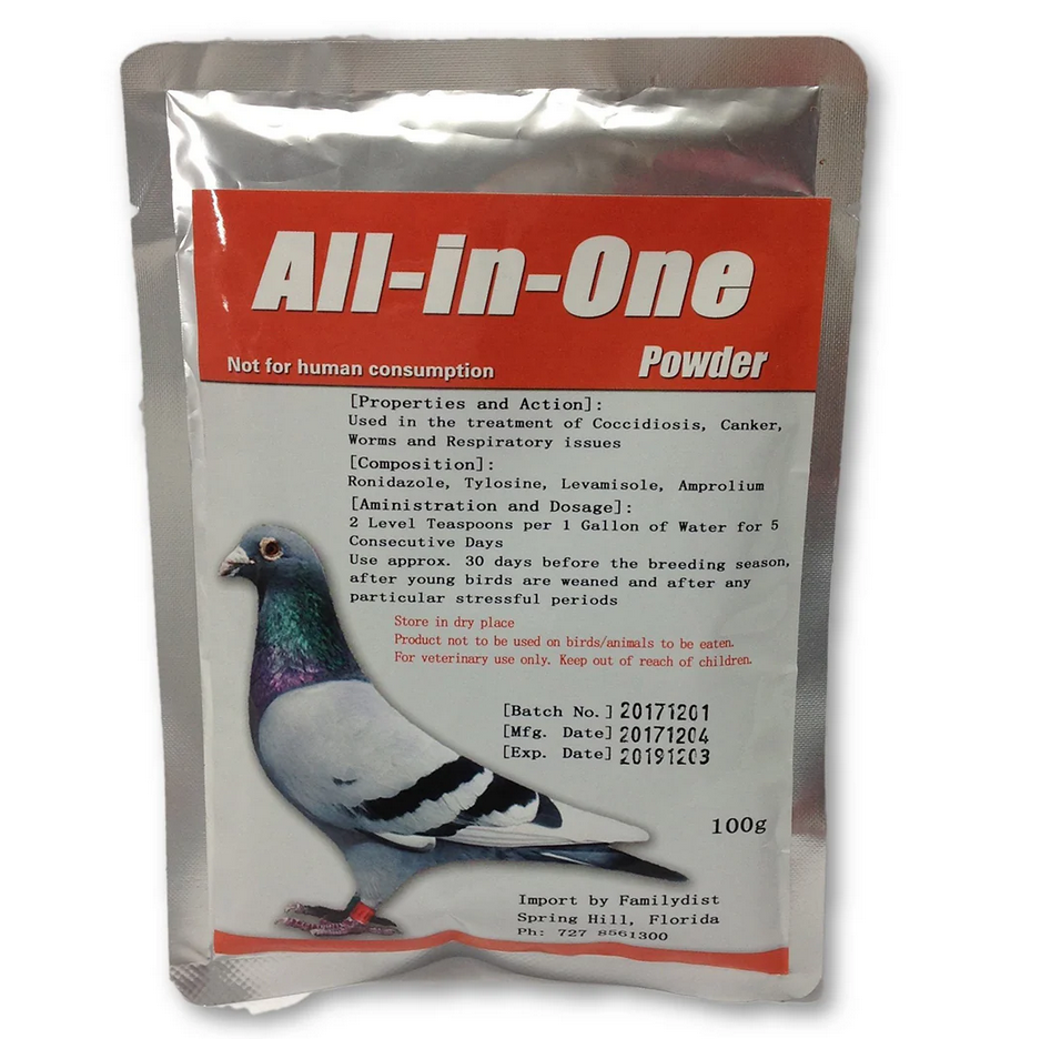 All-In-One 100gr - Coccidiosis, Canker, Worms and respiratory - Powder Treatment - 第 1/1 張圖片
